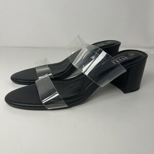 MUSSHOE Clear‎ Two Strap Block Heel Sandals Black Women's Size 10 NWB